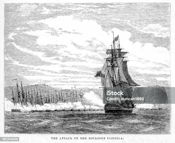 Ilustración de Ataque A La Boulogne Flotilla y más Vectores Libres de Derechos de Francia - Francia, Acontecimientos en las noticias, Acorazado