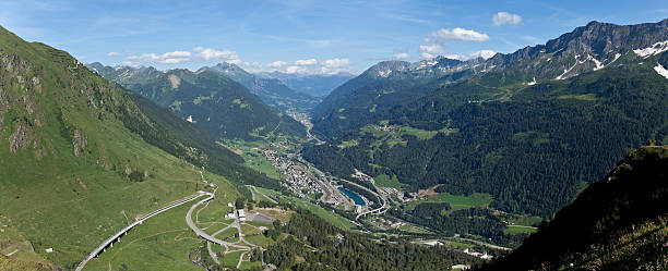 istock Blue sky over panorama suisse alpes at Gotthard Pass 182244049