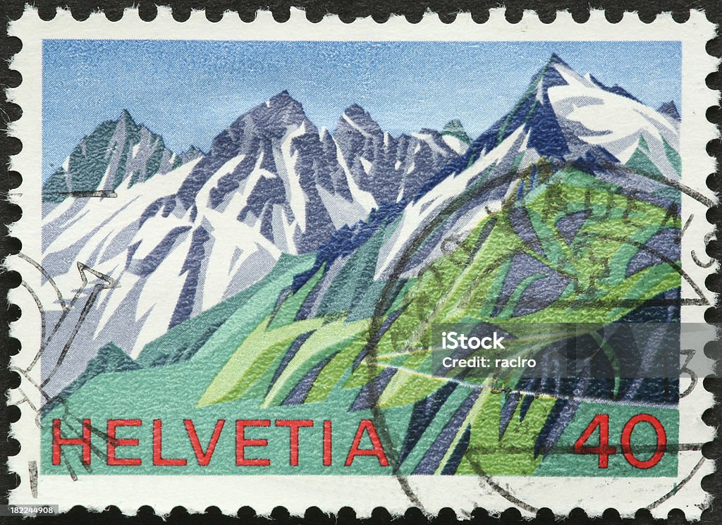 Швейцарский горный пейзаж - Стоковые фото Почтовая марка роялти-фри
