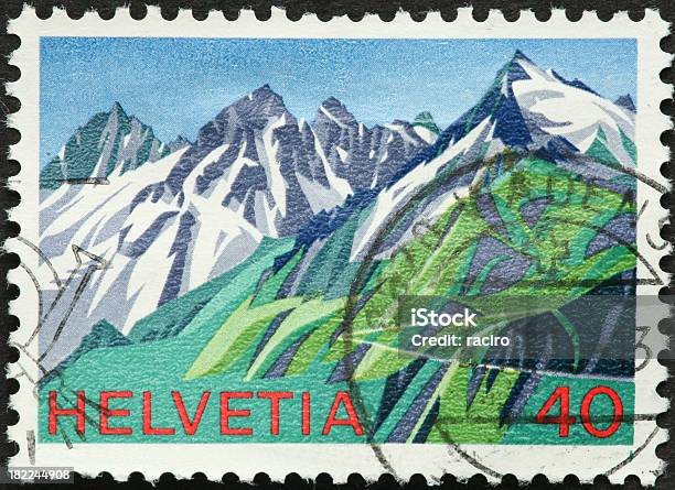 Швейцарский Горный Пейзаж — стоковые фотографии и другие картинки Почтовая марка - Почтовая марка, Швейцария, Без людей
