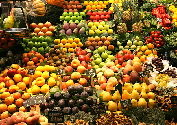 fruits background, central market at Barselona stock photo