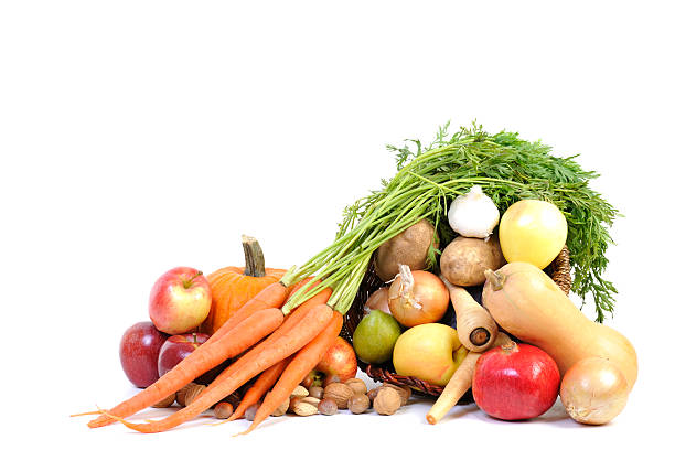 Autumn Cornucopia Frontal View White Background "Autumns bounty spilling from the Horn of Plenty for the Thanksgiving Holiday feast.For More Great Edible Options, Go to this lightbox!" pile of carrots stock pictures, royalty-free photos & images