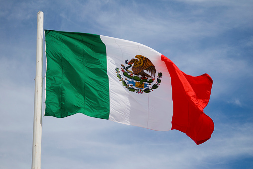 A Mexico flag waving in the wind