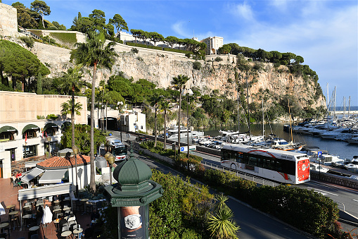 Monaco-ville, Monaco-11 21 2023: The Princely palace seen from the Fontvieille district in Monaco.