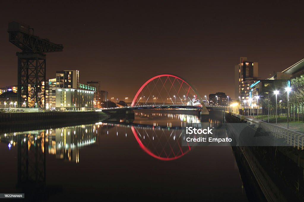 Stillness and Reflections on the River Clyde, Glasgow. "Glasgow's Clyde Arc at Night.The River Clyde was perfectly still, creating stunning reflections of the Squinty Bridge." Glasgow - Scotland Stock Photo