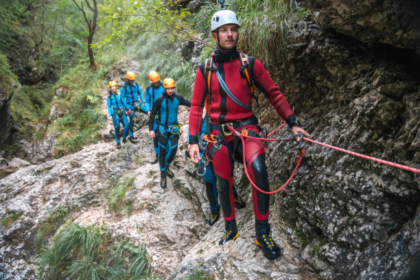 istock Diverse Friends and Caucasian Guide Canyoning Adventure 1822485893
