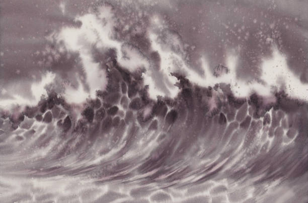 istock Big sea wave in the storm watercolor background 1822490241