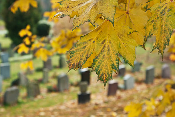 Graveyard in fall. stock photo