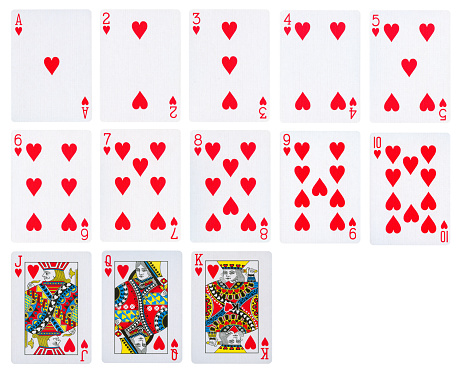 Set of Clubs playing cards with royal flush. Gambling concept