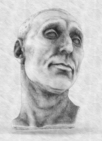 Man face.Classical draw. Imitation of hand drawing. In creating the image is not used plug-ins. This is rendered image.