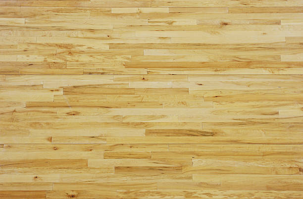 Overhead View of a Wooden Basketball Floor stock photo