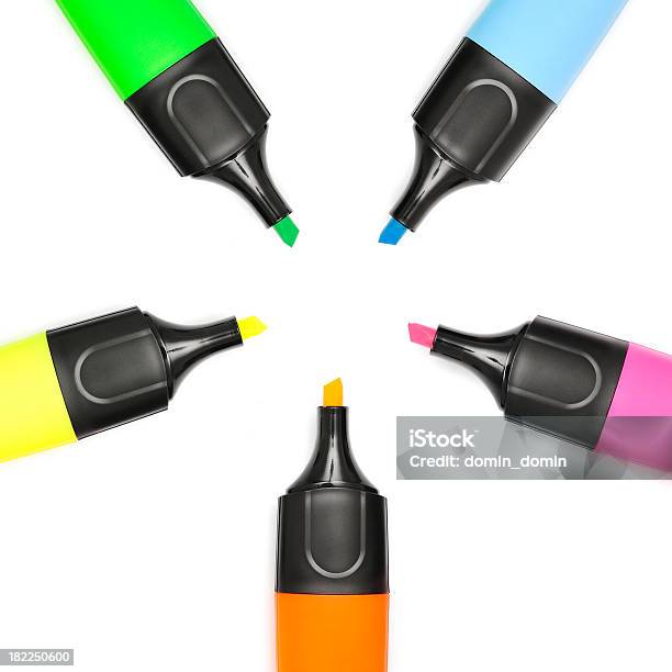 Communication Five Multicoloured Markers Arranged In Shape Of Star Isolated Stock Photo - Download Image Now