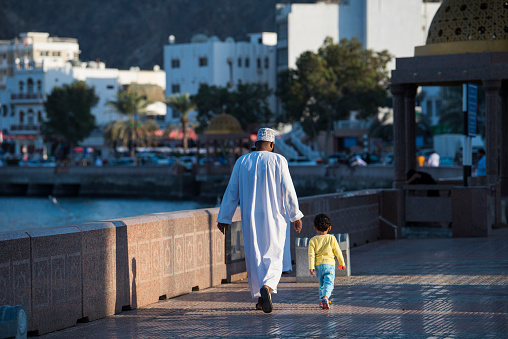 Muscat, Oman - March 05,2019 : Local people on the streets of old town Muttrah , is located in the Muscat governorate of Oman.