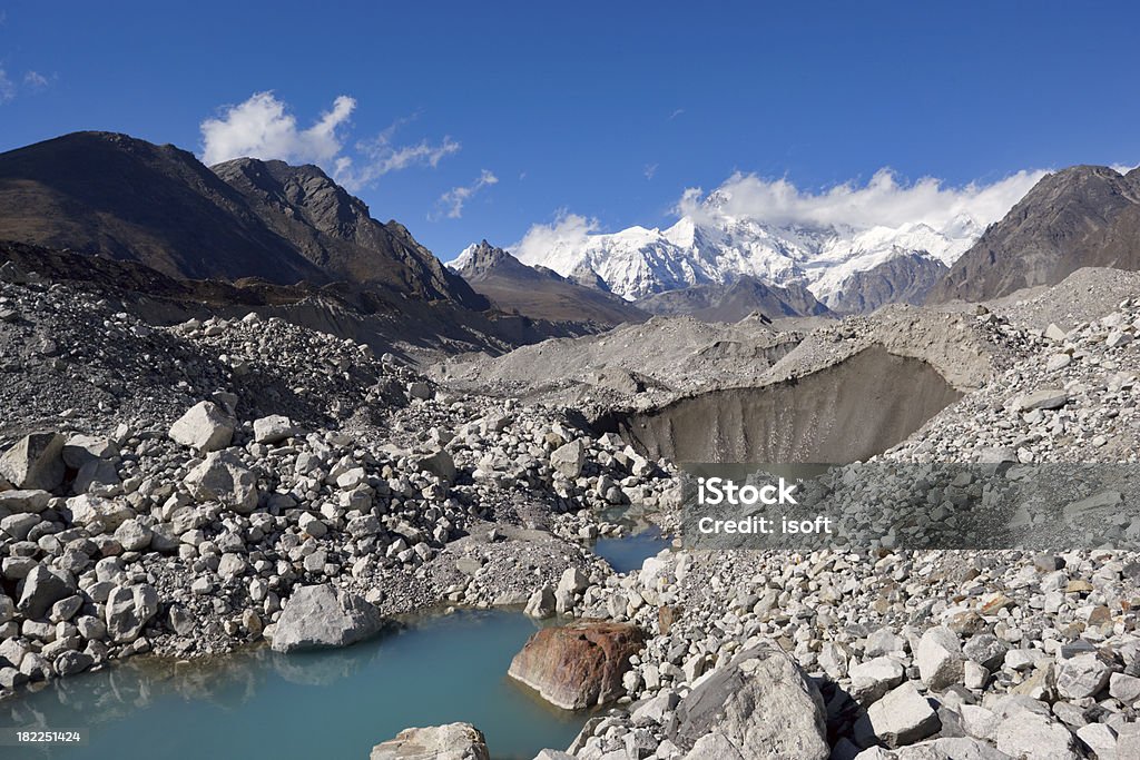 Ngozumba glacier. Everest Circuit. Nepal motives Himalaya mounts.Cho Oyu.Canon 1Ds-mkIIIEOS 70-200/2.8 L USM. Adventure Stock Photo