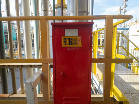 Fire hose boxes are installed in the factory area to extinguish fires