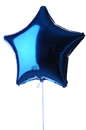 A blue foil balloon in the shape of a star. Isolated against a white background.More shots of balloons are available in