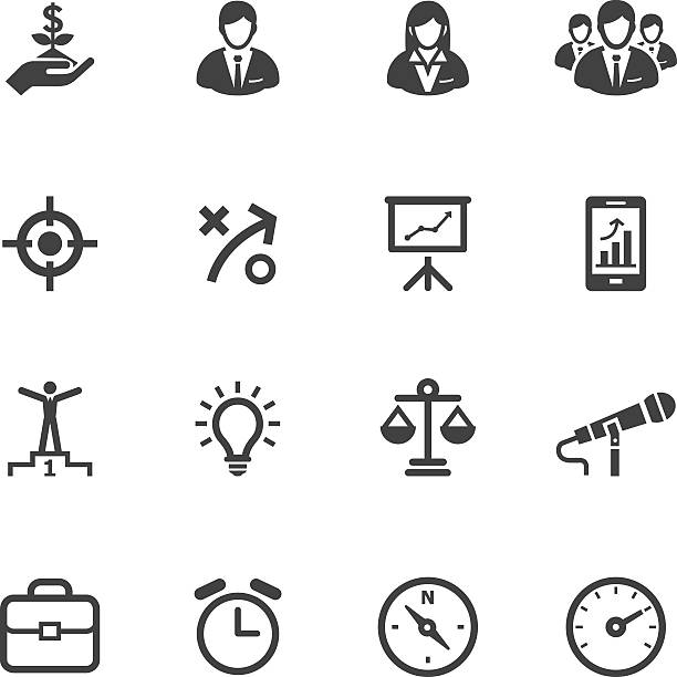 Business and finance icons on a white background Business and Finance Icons with White Background compass gear efficiency teamwork stock illustrations