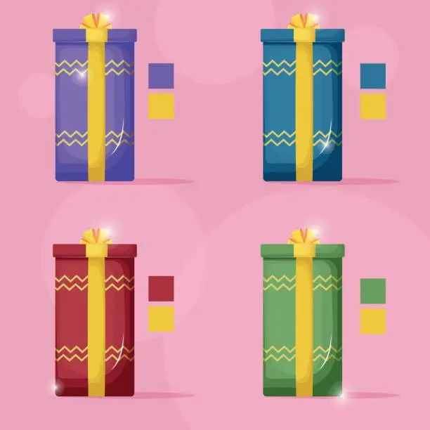 Vector illustration of New Year gift box design. gift under the tree. flat illustration of gift box. herringbone gift box