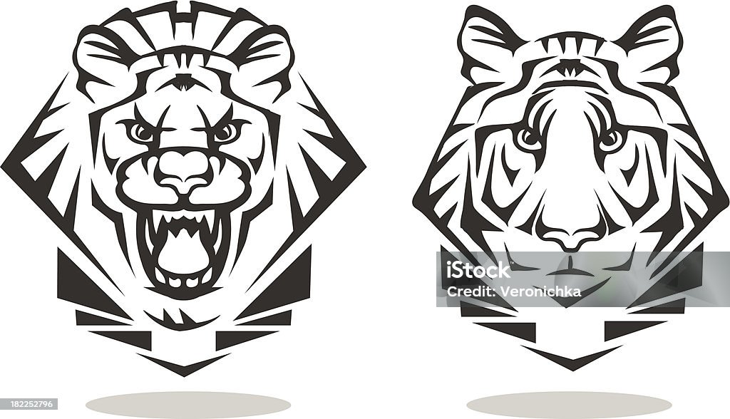 tiger y león - arte vectorial de Agresión libre de derechos