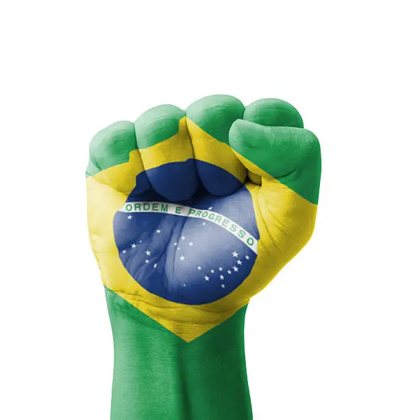 Photo of Fist of Brazil flag painted, multi purpose concept