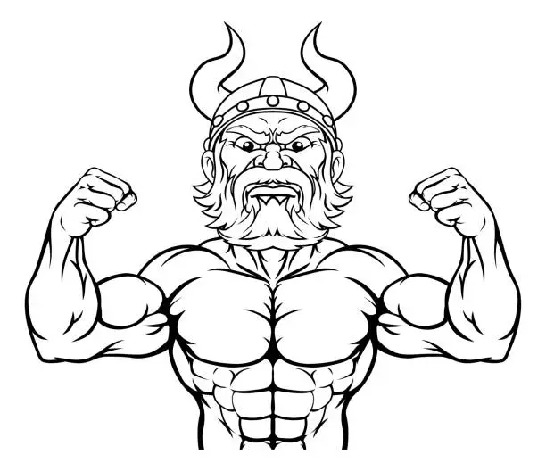 Vector illustration of Viking Barbarian Mascot Muscle Strong Cartoon