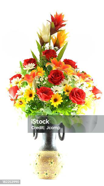 Multicolored Flowers In A Vase Isolated On White Background Stock Photo - Download Image Now