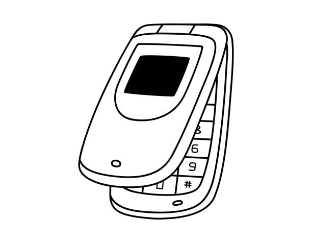 ilustrações, clipart, desenhos animados e ícones de retro celular flip ilustração do esboço do telefone móvel - old mobile phone telephone obsolete