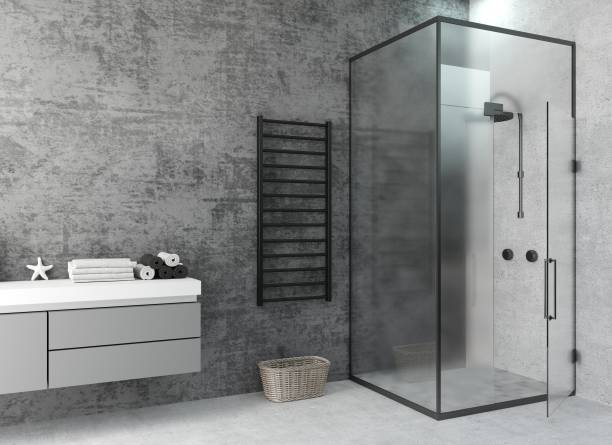 istock Modern dark glass shower room with led 1822561981
