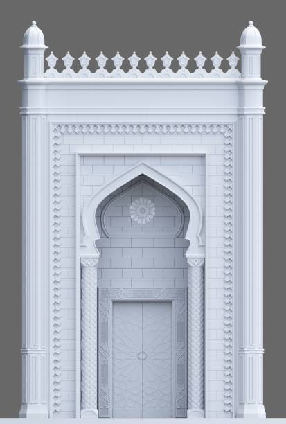 ornamental carved arch in indian or arabic style - taj mahal mahal door temple imagens e fotografias de stock