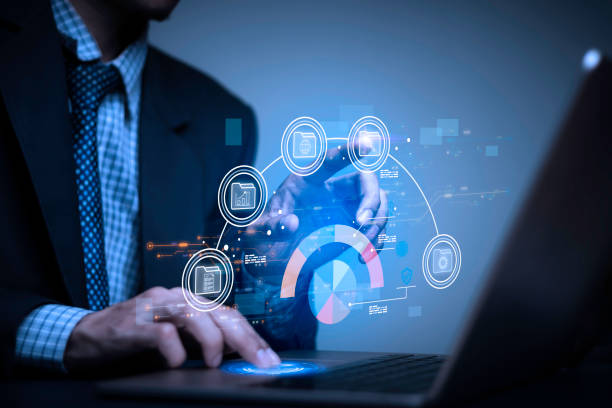 istock Businessman writes signing contract, designs, draws, or sketches projects through a tablet on the office desk. Hand concept stamp of approval on a public notarization certificate document electronic. 1822564466
