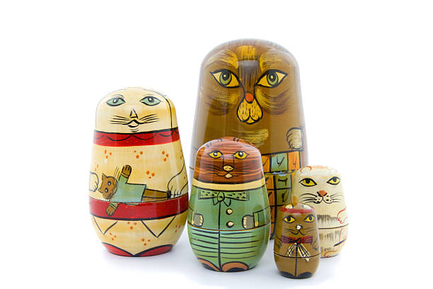 babuska family a babushka cat family isolated on white babuska stock pictures, royalty-free photos & images