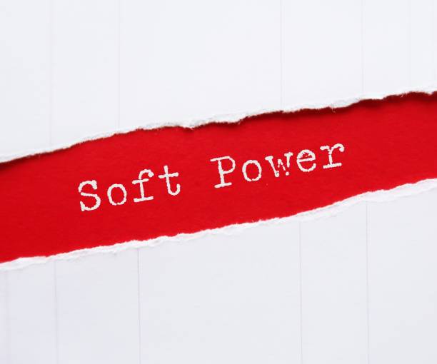 istock Torn red paper with handwritten text SOFT POWER (ability to attract shaping preferences by appeal or attraction) opposite to use HARD POWER (military and economic means to influence others) 1822568904