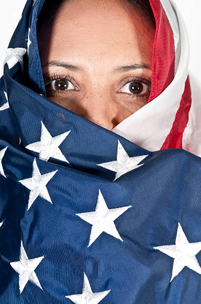 istock Arab Woman Wrapped in Flag 182256959
