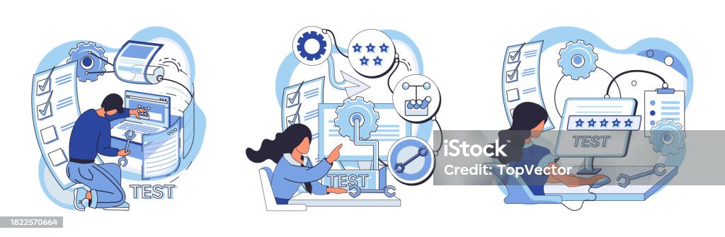 Application Testing Figure Application Testing Metaphor Vector Application Testing Quality ...