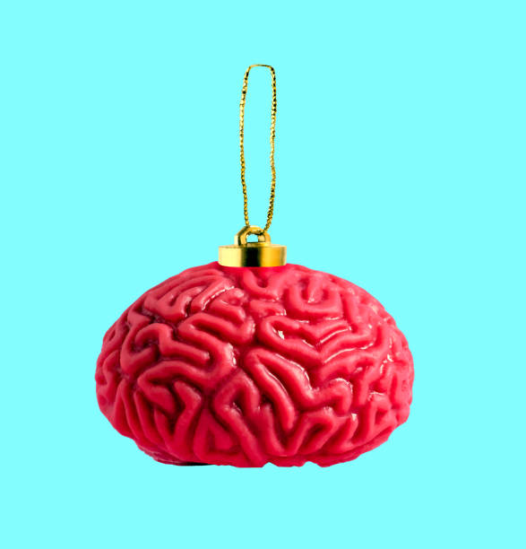 istock Human brain Christmas tree toy on blue background. Creative collage. 1822586947