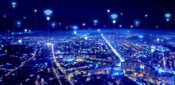 istock Cityscape with wireless (wi-fi) connection.Telecommunication and communication network on city.Smart city development concept. 1822590643