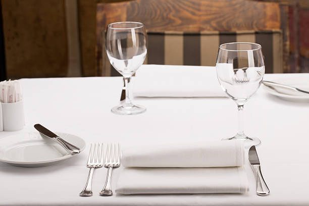 A freshly laid table in a restaurant 