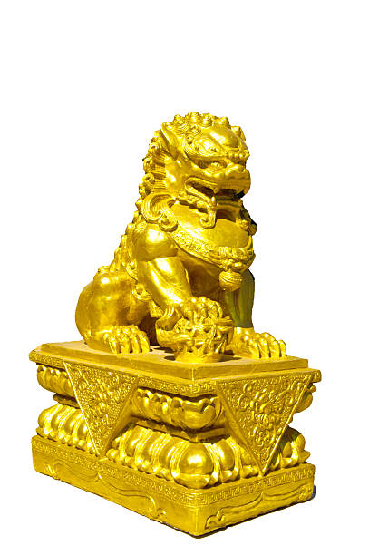 Golden Chinese lion statue Golden Chinese lion statue in the temple of thailand chinese temple dog stock pictures, royalty-free photos & images