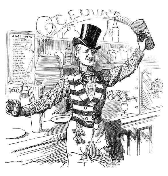 영국 풍자 캐리커처 만화 만화 일러스트 레이 션 - humor bizarre drinking cocktail stock illustrations