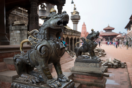 Kathmandu, Nepal - May 10,2022: Bhaktapur Durbar Square is royal palace of the old Bhaktapur Kingdom and it is declares of UNESCO World Heritage Sites.