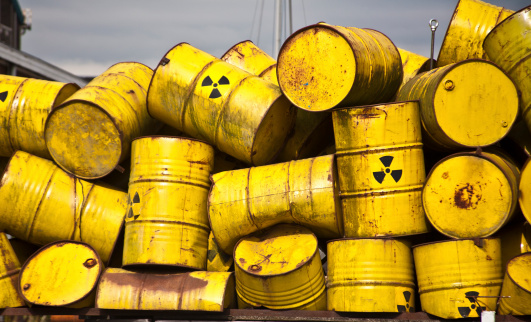 Yellow radiot active waste barrel