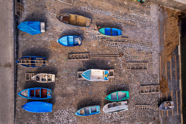 Colorful wooden boats ashore, Sicily