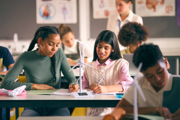 istock Secondary Or High School Students Studying Wind Turbines In Science Class With Teacher In Background 1822644707