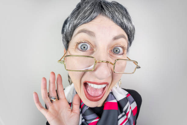 istock Funny Friendly Fisheye Older Lady Waving 1822646319