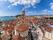 Aerial view of old town Split and Saint Domnius Cathedral, Croatia.