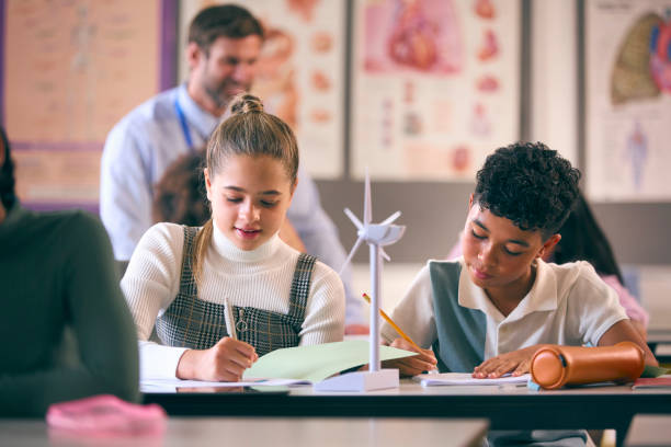 istock Secondary Or High School Students Studying Wind Turbines In Science Class With Teacher In Background 1822649588