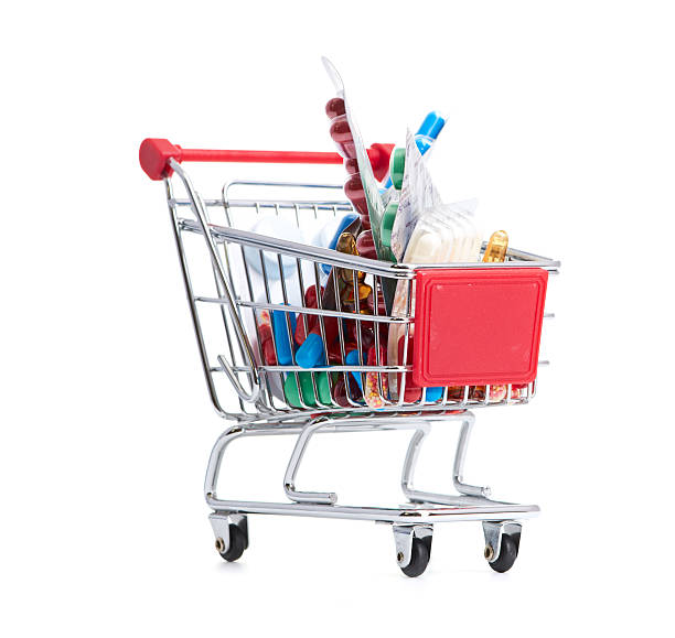 istock Shopping trolley with pills and medicine 182267430