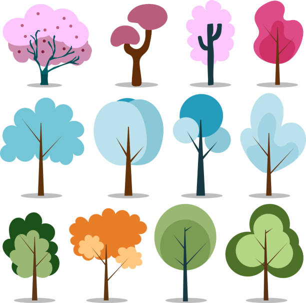 ilustrações de stock, clip art, desenhos animados e ícones de tree elements - blossom branch tree silhouette