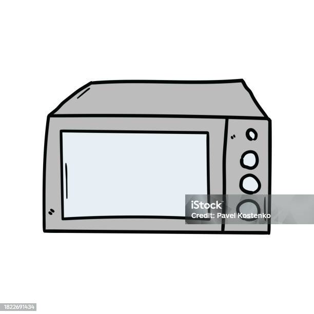 Microwave oven. Cute vector doodle sketch isolated on white, Stock vector