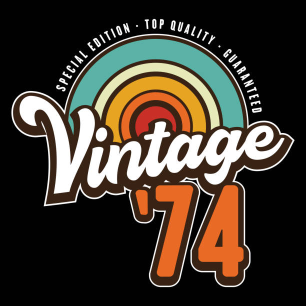 Vintage born in 1974, 80s retro sunset style 50th Birthday vector illustration for shirt and birthday gift for her and for him.